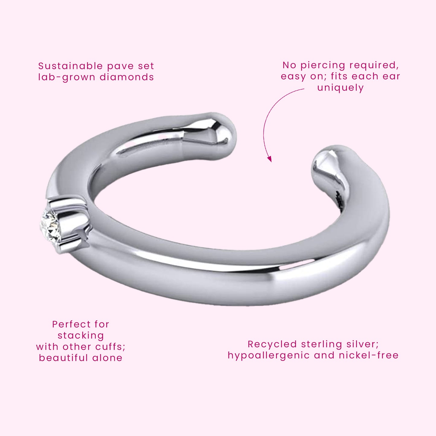 Solo Sparkle Ear Cuff in Sterling Silver