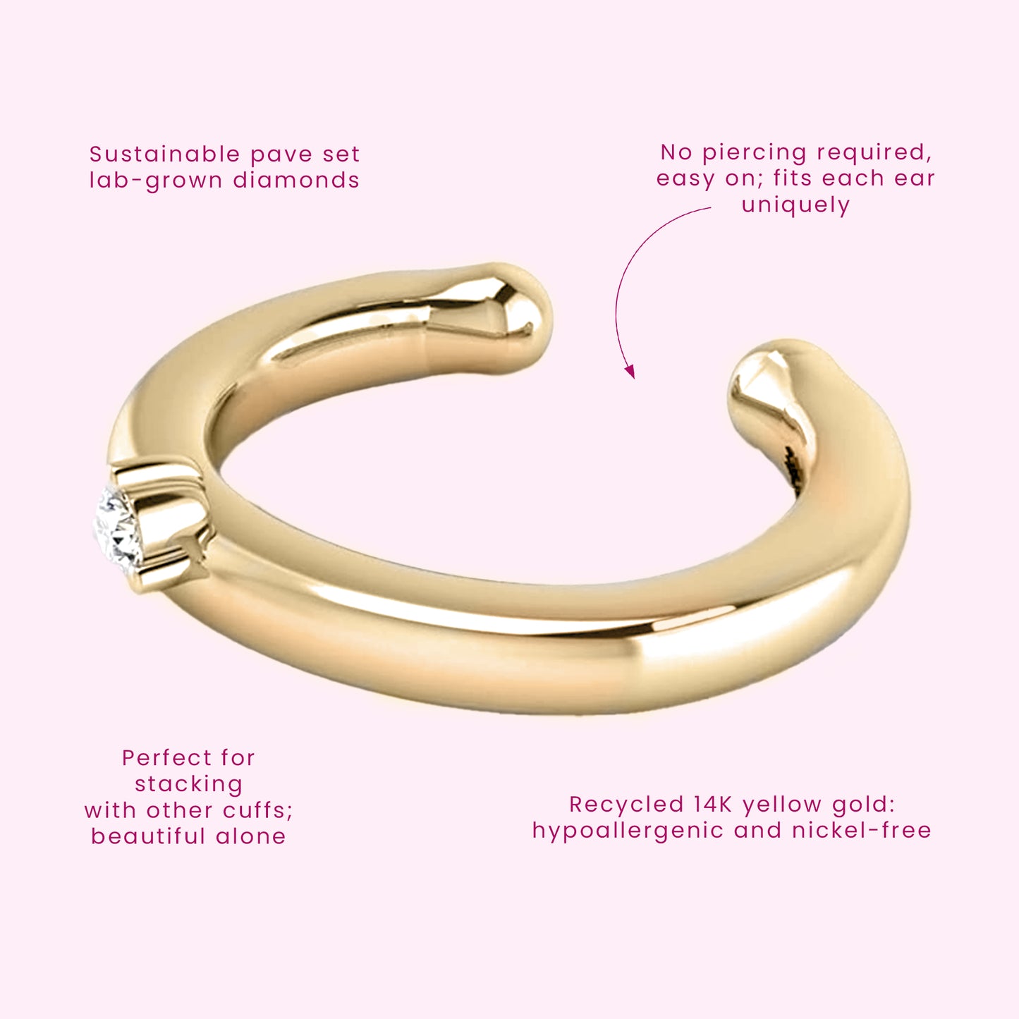 Solo Sparkle Ear Cuff in 14K Gold