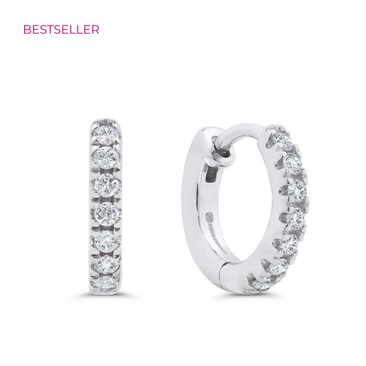 Pavé-All-Day Diamond Hoops in 14K White Gold