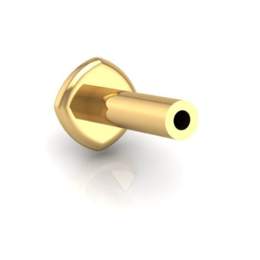 Gold titanium threaded flat back post on a white background