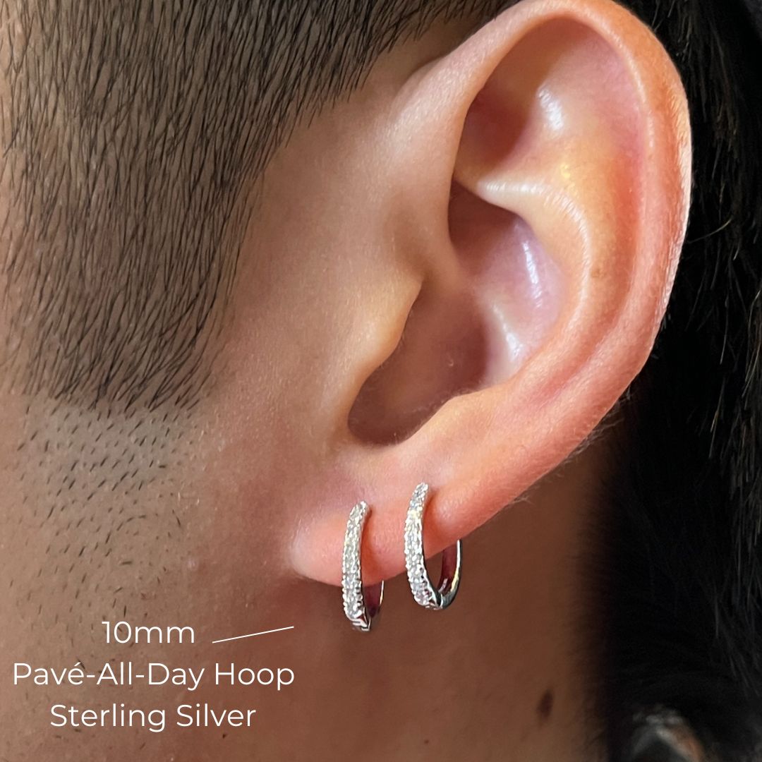 Pavé-All-Day Single Hoop in 14k White Gold