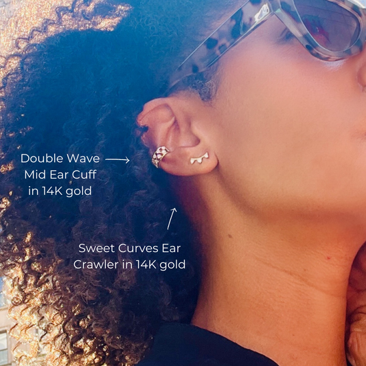 Double-Wave Diamond Mid Ear Cuff In 14K Gold