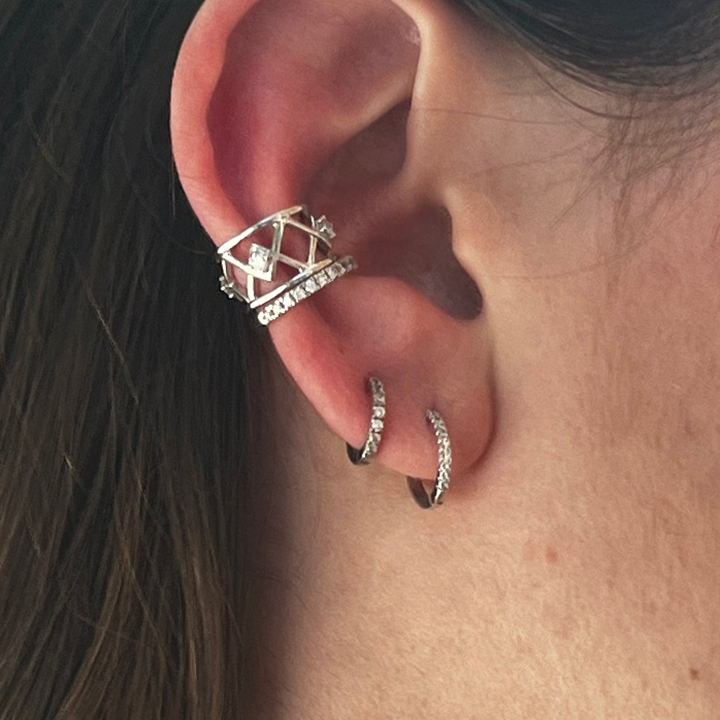 Criss Cross Diamond Ear Cuff Mid Ear