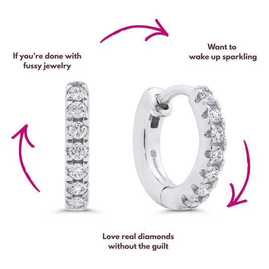 Pavé-All-Day Diamond Hoops in 14K White Gold