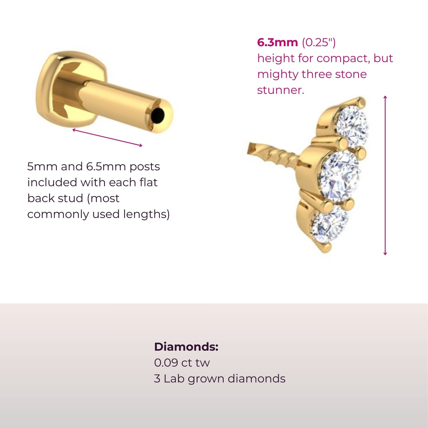 Triple-Threat Diamond Flat Back Stud