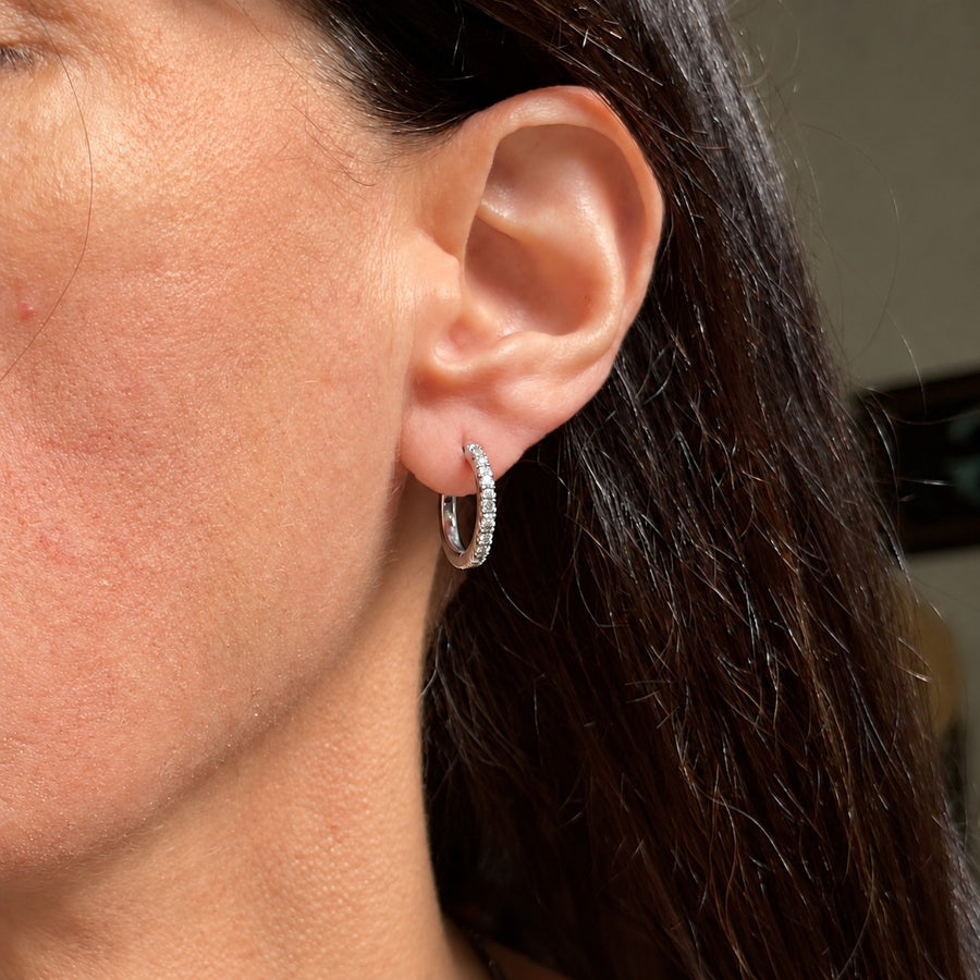 Medium 12mm Pavé-All-Day hoop on an earlobe