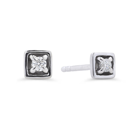 Edgy Diamond Studs in Sterling Sliver
